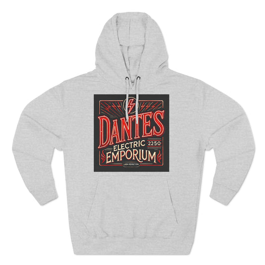 Vintage Dantes Electric Emporium Fleece Hoodie, Cozy Graphic Sweatshirt, Retro Hoodie for Music Lovers, Perfect Gift for Birthdays, Great